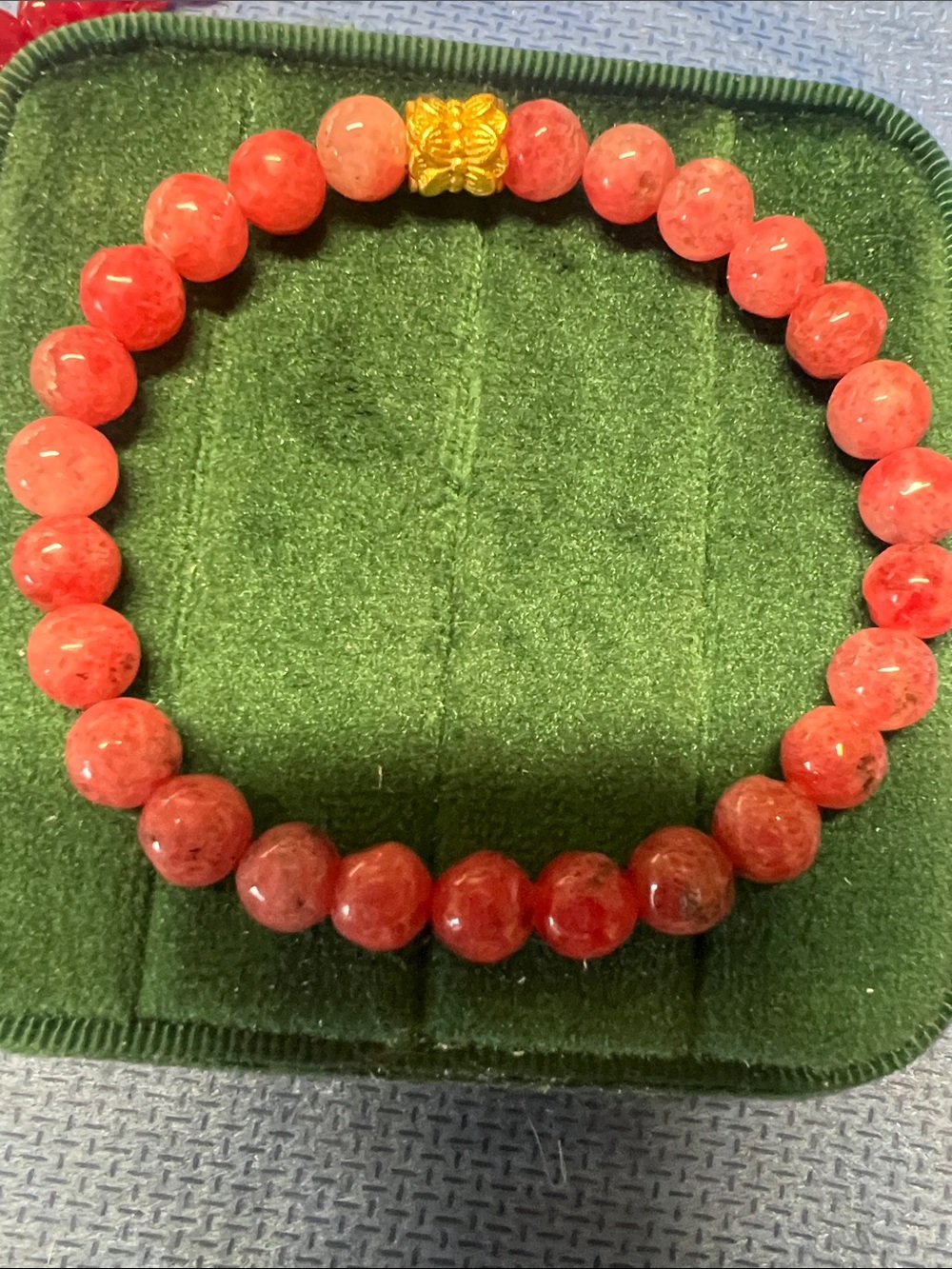 Pink Rhodonite Bead Stretch Bracelet with Gold Accent